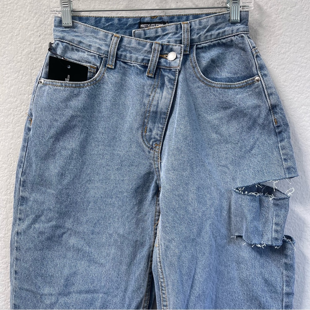 PrettyLittleThing Petite Baggy Jeans Asymmetric Waistband Boyfriend Size 4 - Picture 6 of 6